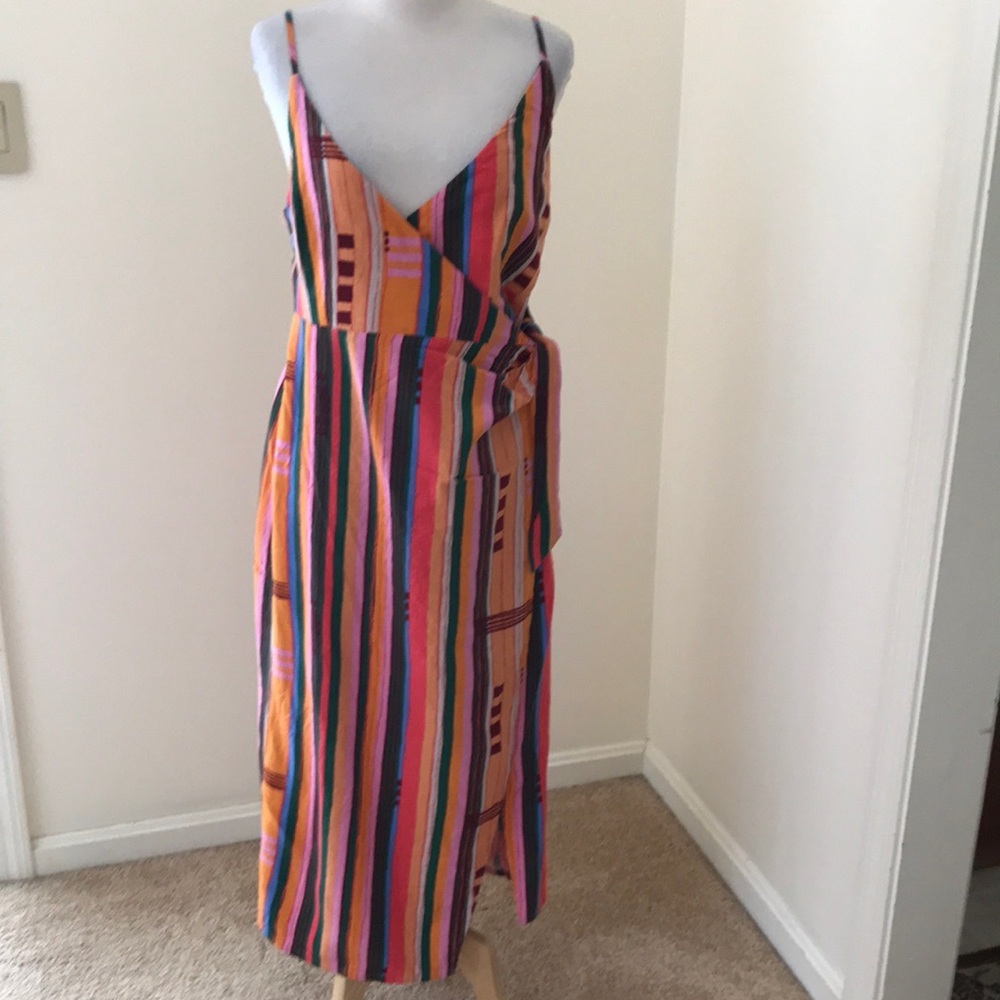 NWT! URBAN Outfitters size L flashing lights orange multi wrap midi dress